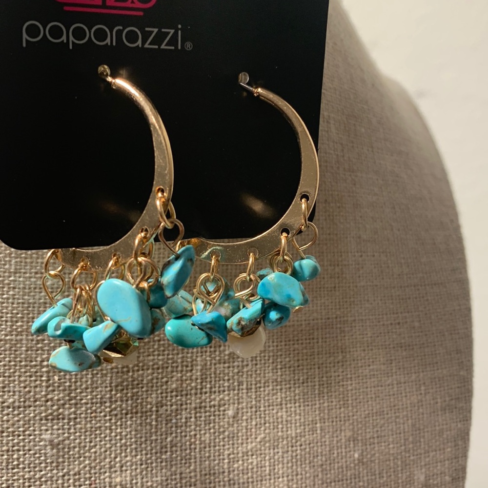 Turquoise and gold hoop earrings small